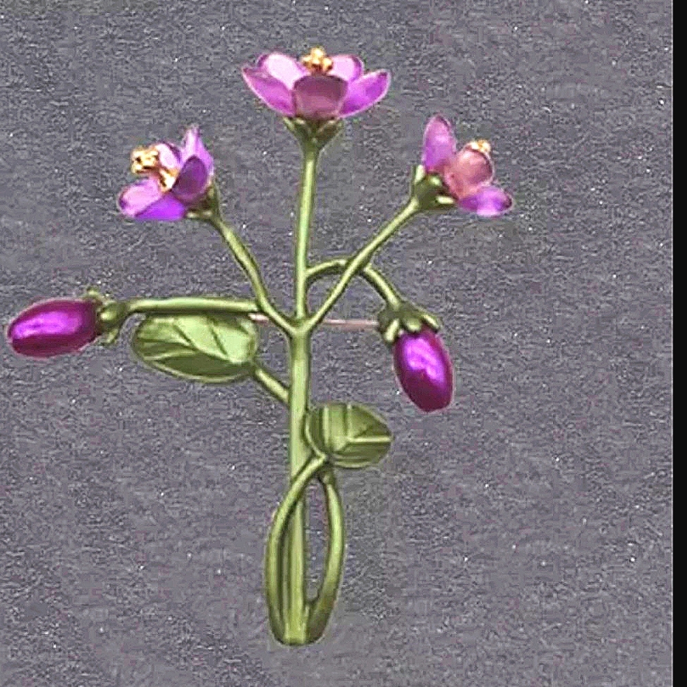 NWT Violets Brooch Enamel Bronze patina - Picture 4 of 8